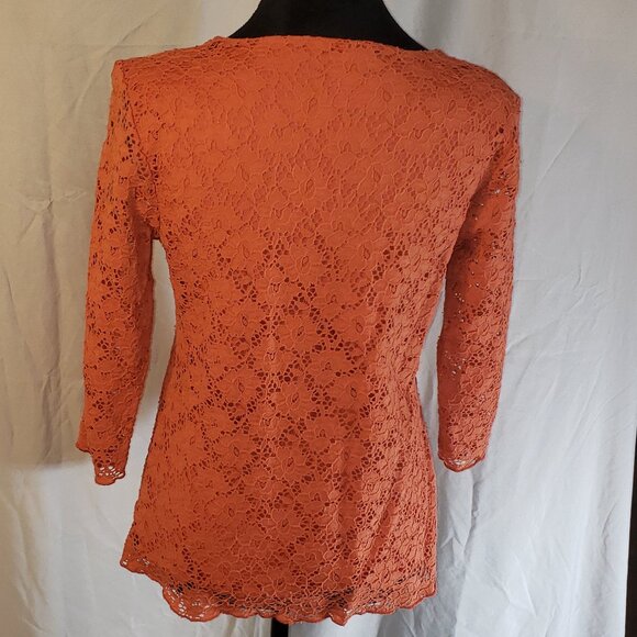 Jennie & Marlis Women's Petite Coral Lace Top, Size PM - Picture 3 of 5
